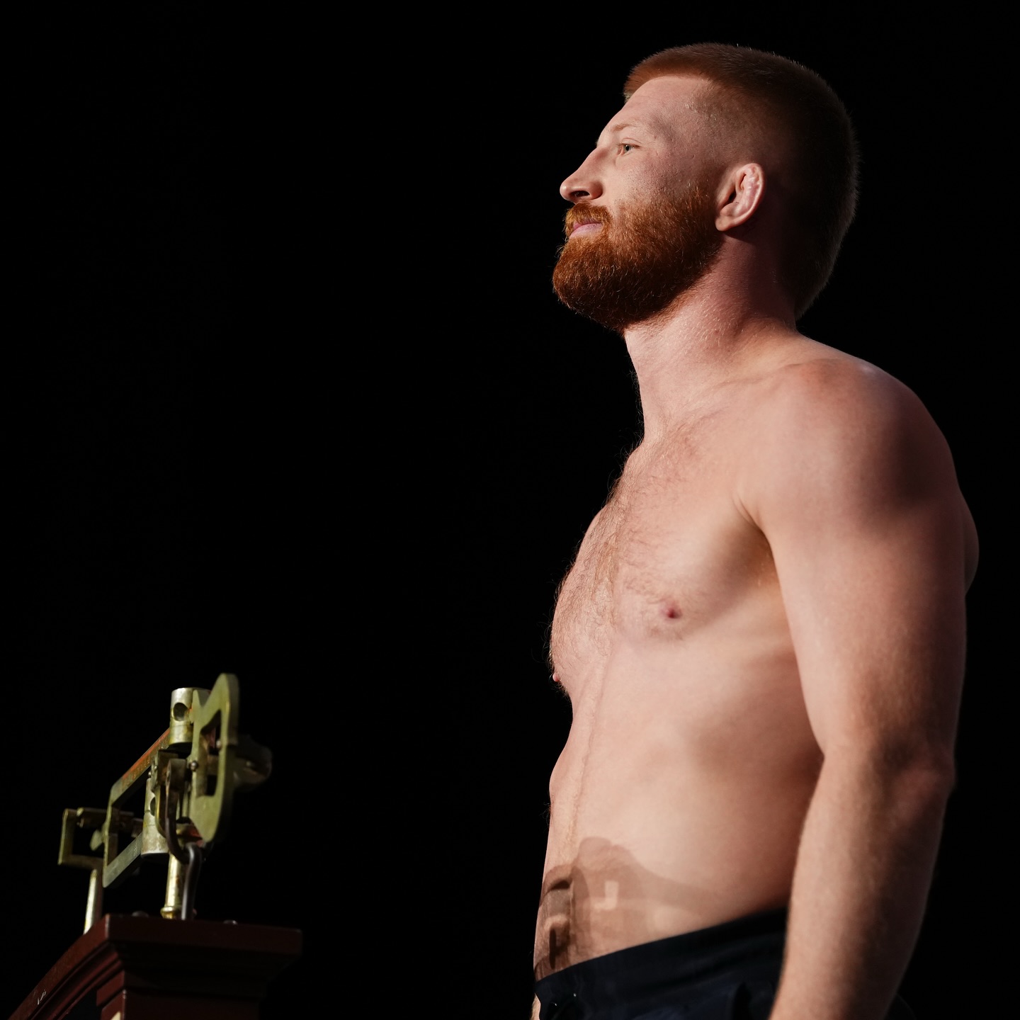 Bo Nickal at the weigh-in scale ahead of UFC 335 against Joe Pyfer